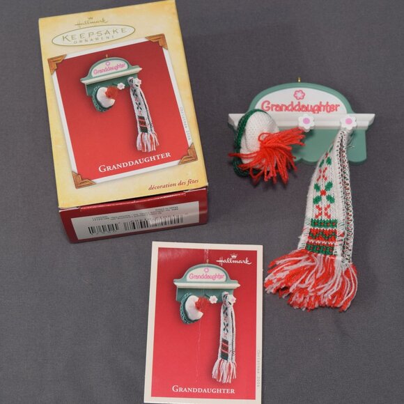 Hallmark Christmas Ornament Granddaughter Mini Hat Scarf Coat Rack QXG5571 2004 - Picture 1 of 10